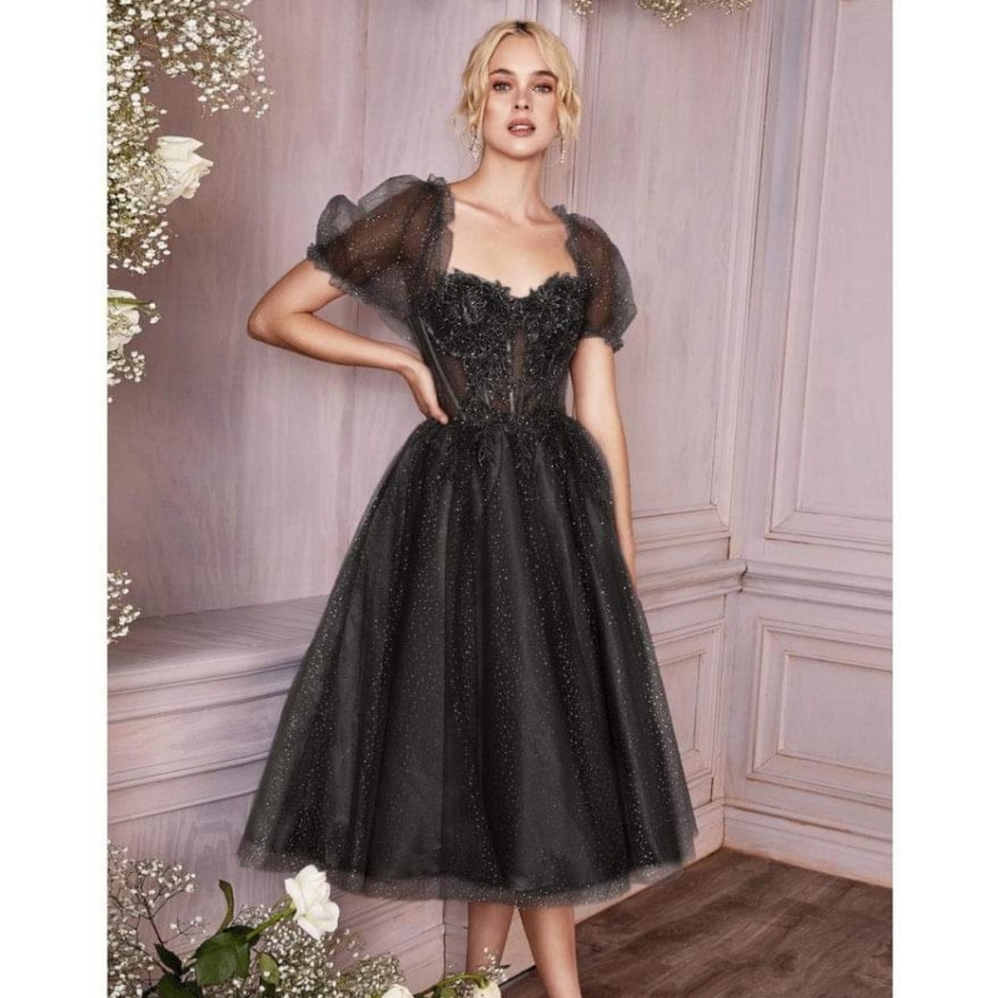 Unique Vintage Black Glitter Floral Prom Dress 2XL (Fits like XL)
